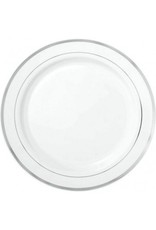 White Premium Plastic Round Plates with Silver Trim 10 1/4" (10)