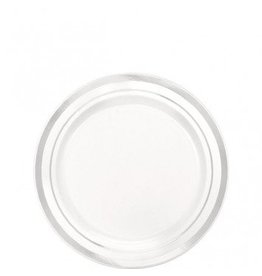 White Premium Plastic Round Plates with Silver Trim, 6 1/4" (20)