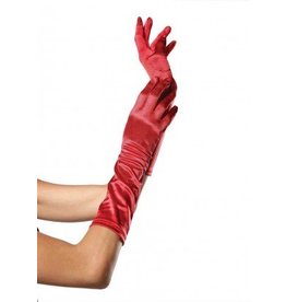 Red Elbow Length Satin Gloves