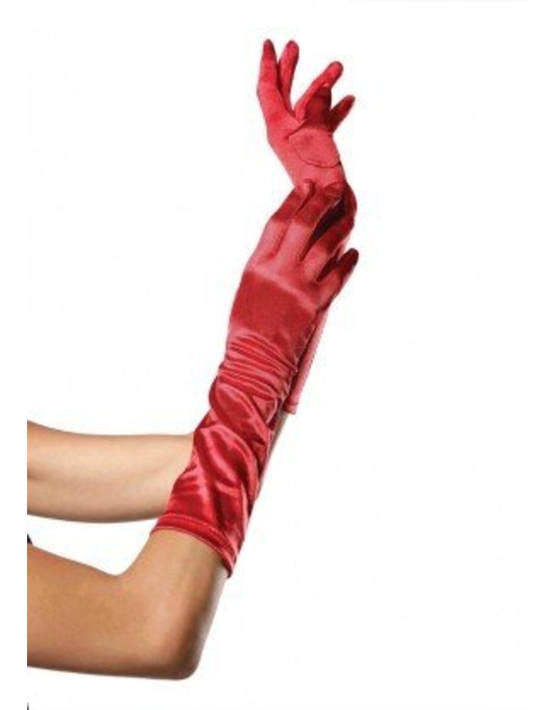 Red Elbow Length Satin Gloves