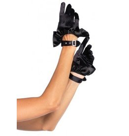 Satin Ruffle Gloves w/Rhinestone Buckle