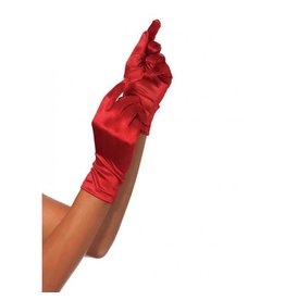 Red Satin Wrist Length Gloves