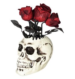 Animated Skull Vase W/Roses