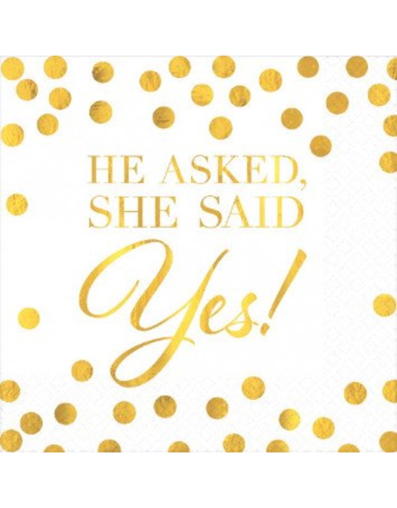 He Asked, She Said Yes Hot Stamped Beverage Napkins