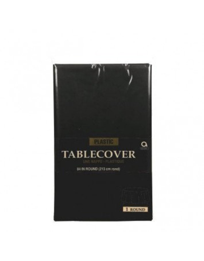Jet Black Round Plastic Tablecover 84"