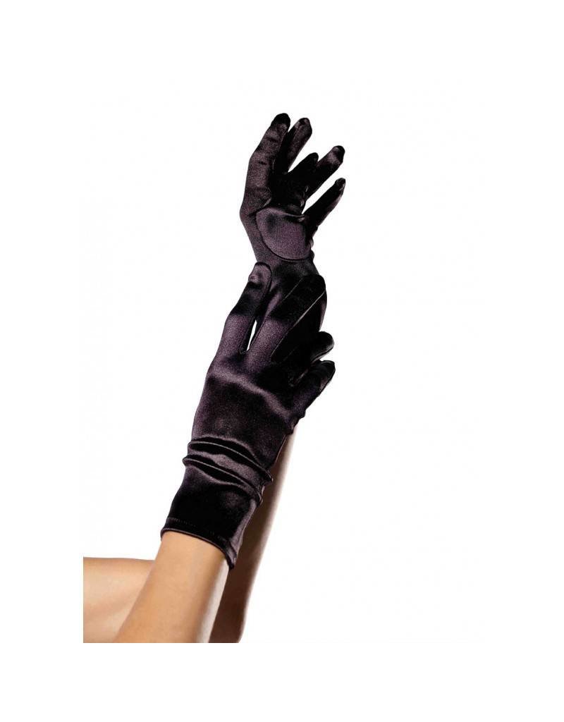 Black Satin Wrist Length Gloves