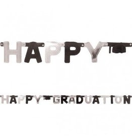 Happy Graduation Large Foil Letter Banner Black & Silver