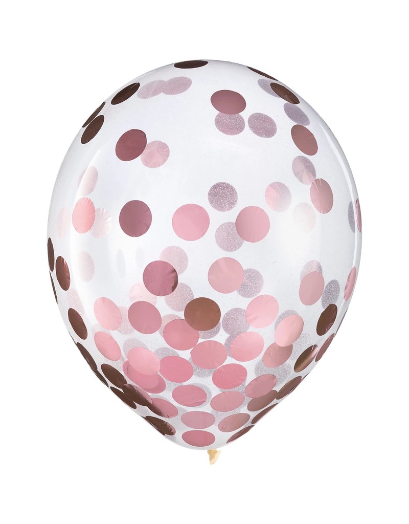 12" Latex Balloons w/ Confetti, - Pink Foil