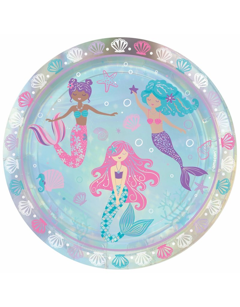 Shimmering Mermaids 9" Iridescent Round Plates (8)
