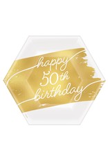 Golden Age 50th Birthday 7" Hexagon Metallic Plates (8)