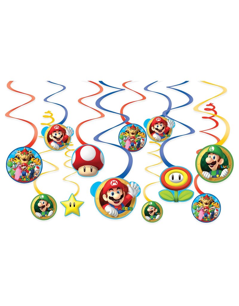 Super Mario Brothers™ Value Pack Foil Swirl Decorations (12)