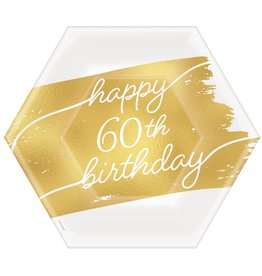 Golden Age Birthday 60th 7" Hexagon Metallic Plates (8)