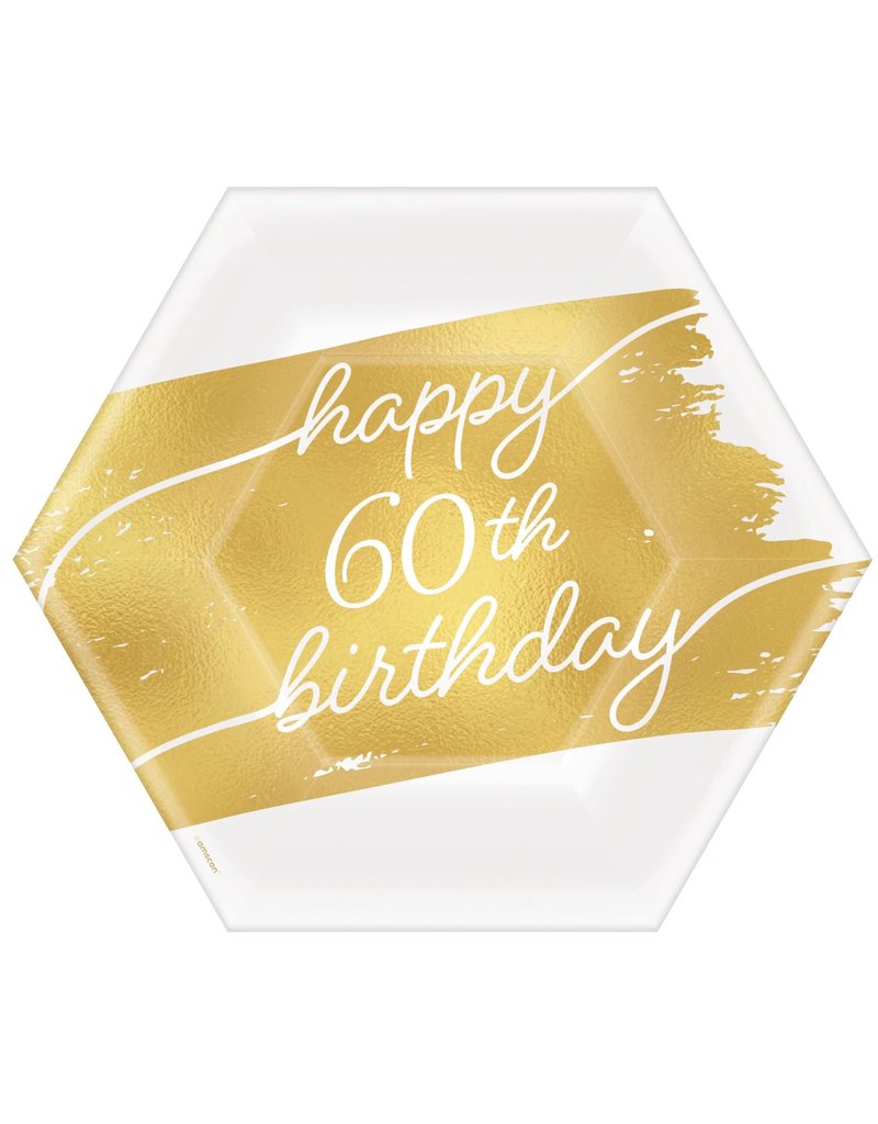 Golden Age Birthday 60th 7" Hexagon Metallic Plates (8)