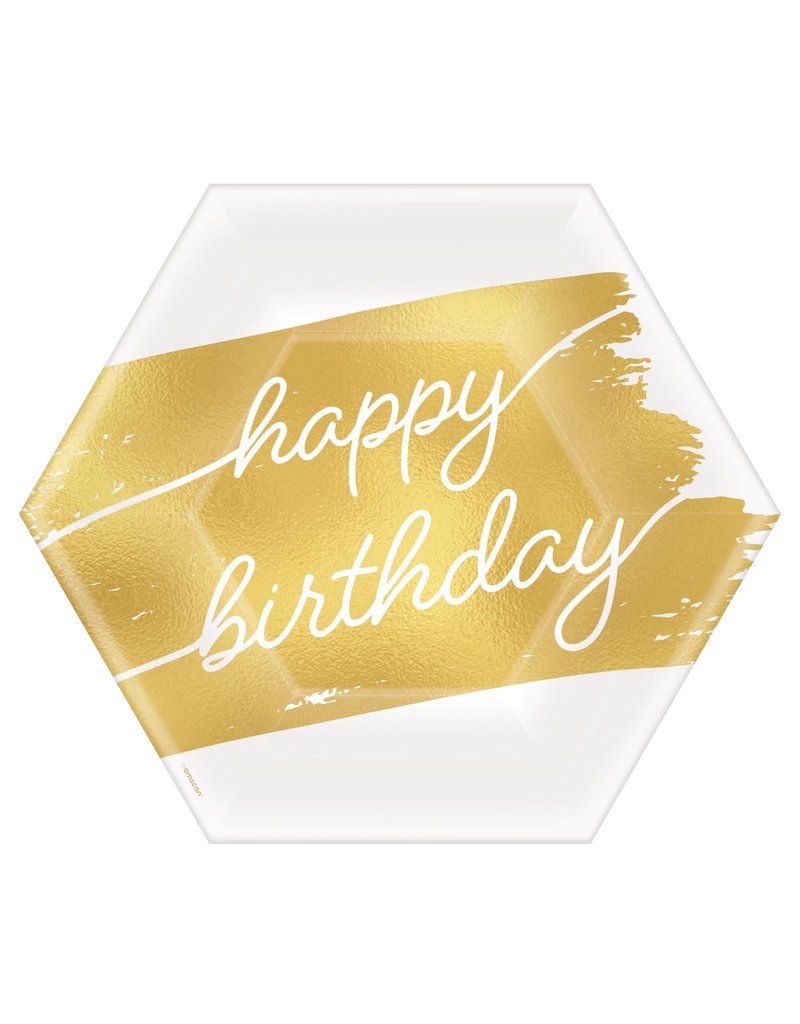 Golden Age Birthday Happy Birthday 7" Hexagon Metallic Plates (8)