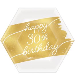 Golden Age Birthday 30th 7" Hexagon Metallic Plates (8)
