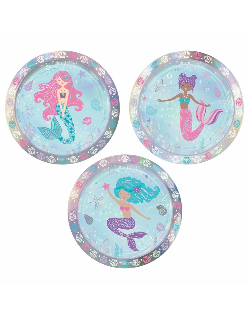 Shimmering Mermaids 7" Assorted Iridescent Round Plates (8)
