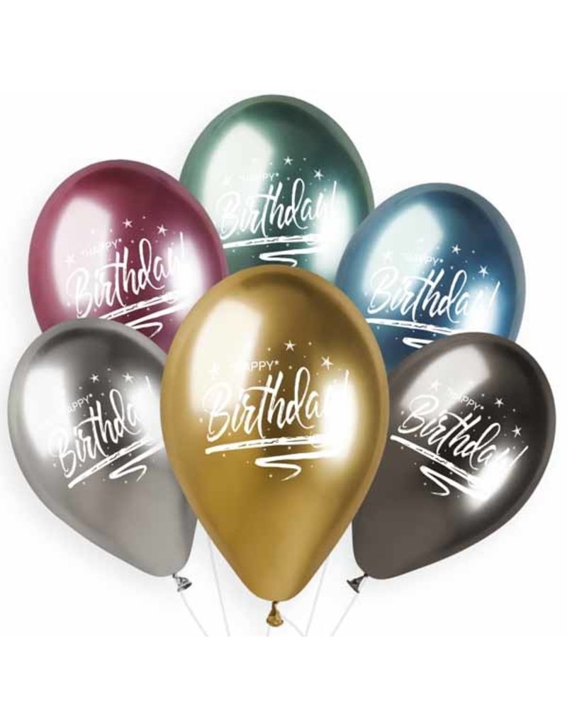 13" Chrome Happy Birthday Latex Balloon (Without Helium)