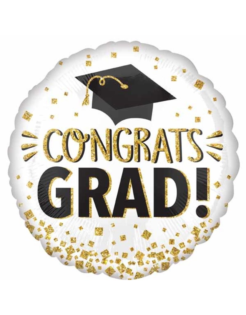 Congrats Grad Gold Glitter Jumbo 28" Mylar Balloon