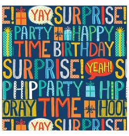 Happy Birthday Text Primary Colors Gift Wrap (16ft X 30")