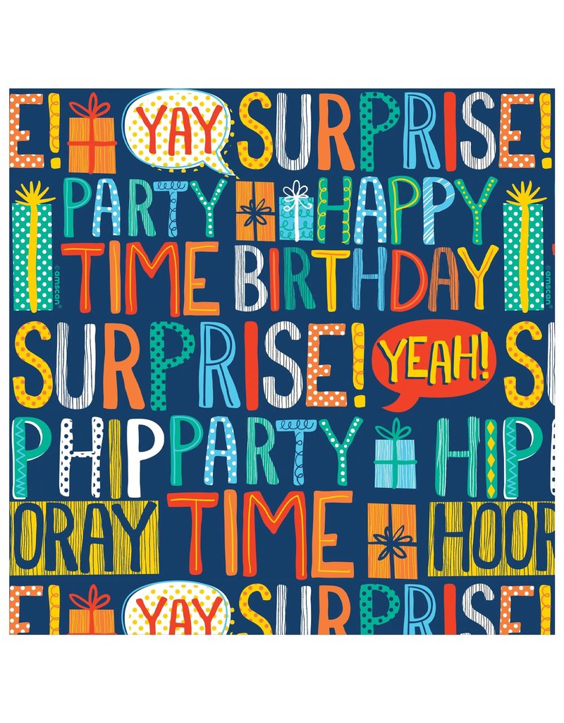 Happy Birthday Text Primary Colors Gift Wrap (16ft X 30")