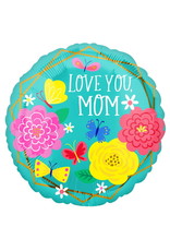 Love You, Mom Flowers/Butterfly 18" Mylar Balloon