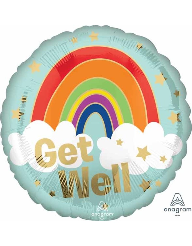 Get Well Gold Rainbow 18" Mylar Balloon
