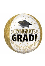 Congrats Grad Gold Glitter Orbz Mylar Balloon