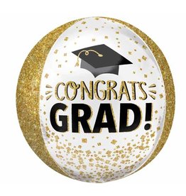 Congrats Grad Gold Glitter Orbz Mylar Balloon