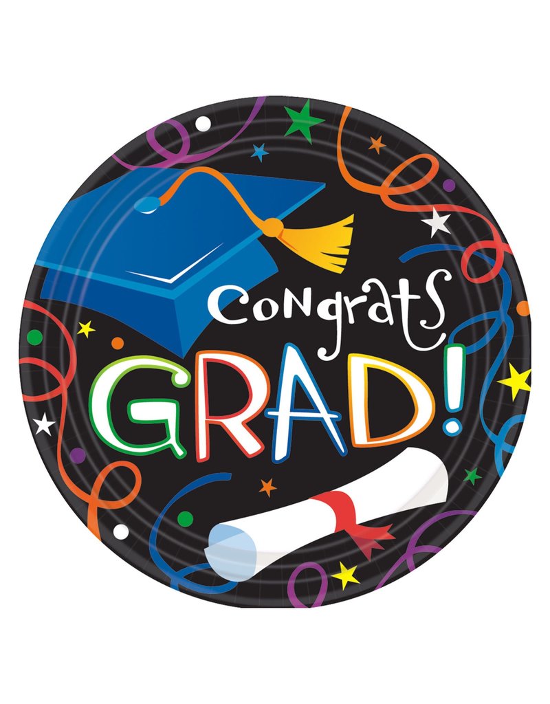 Colorful Grad Celebration 7" Plates (8)