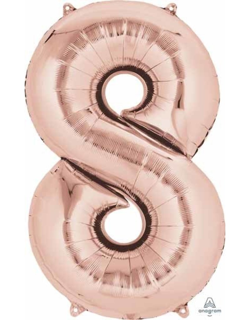 Rose Gold #8 Number Shape Mylar 34" Balloon