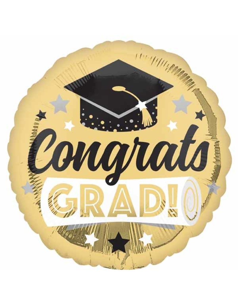 Congrats Grad Shiny Gold 18" Mylar Balloon