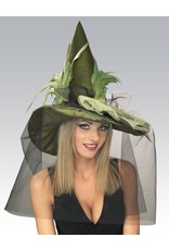 Adult Green Witch Hat with Feather and Veil