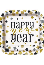 New Years Square Plates 9" Black/Gold/Silver (8)