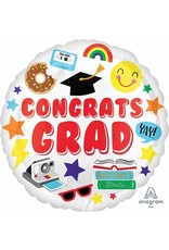 Congrats Grad Fun Icons 18" Mylar Balloon