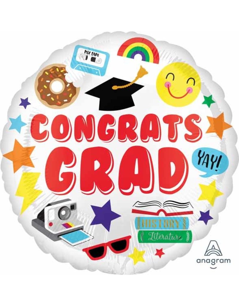 Congrats Grad Fun Icons 18" Mylar Balloon