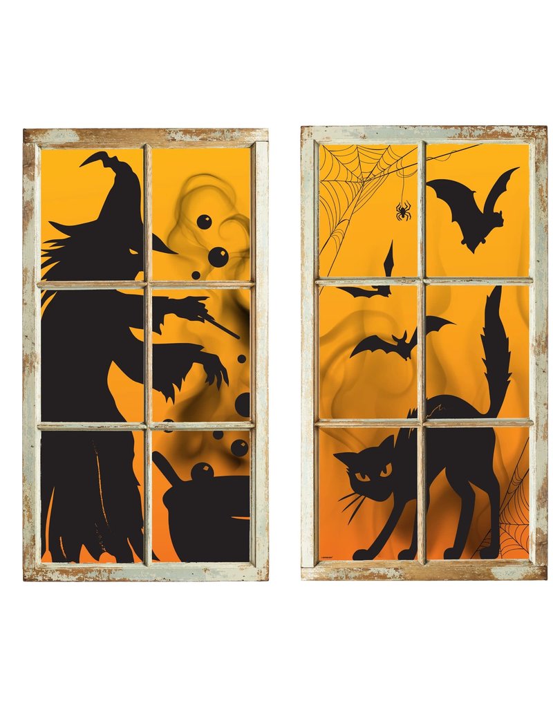 Witch and Cat Window Silhouettes