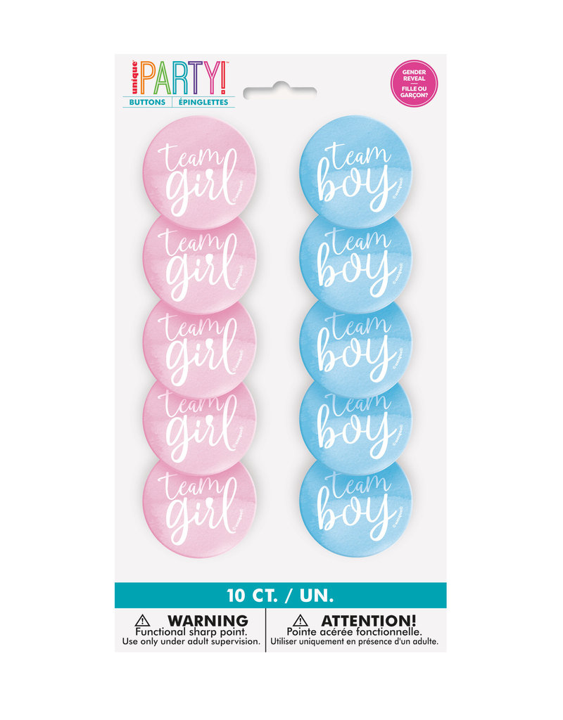 Gender Reveal Team Boy or Girl Buttons (10)