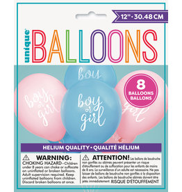 Gender Reveal 12" Party Balloons (8)