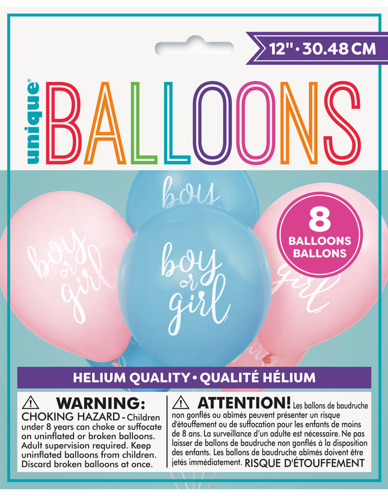 Gender Reveal 12" Party Balloons (8)