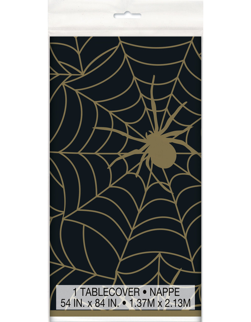 Black and Gold Spider Web Plastic Table Cover