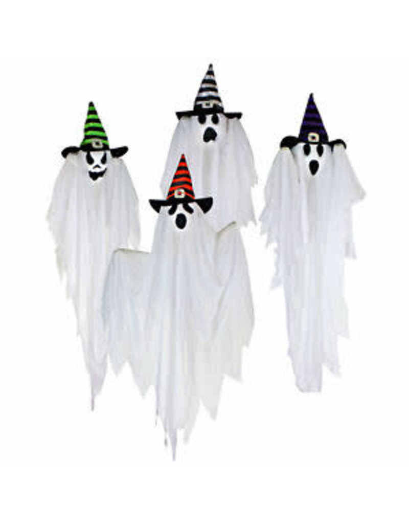 Hanging Ghost Assorted W/Stripe Witch Hats