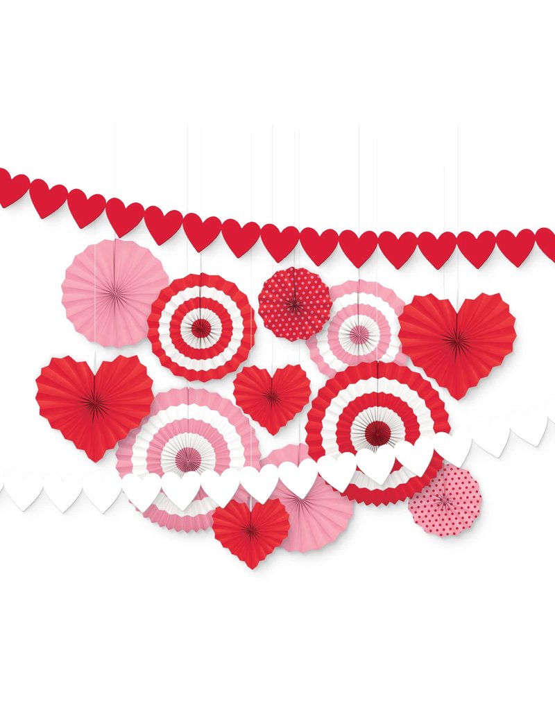 Valentine Paper Fan Decorating Kit (Contains: 12 Fans, 8" - 16" 2 Banners, 9 3/4' x 7 1/2" Paper)