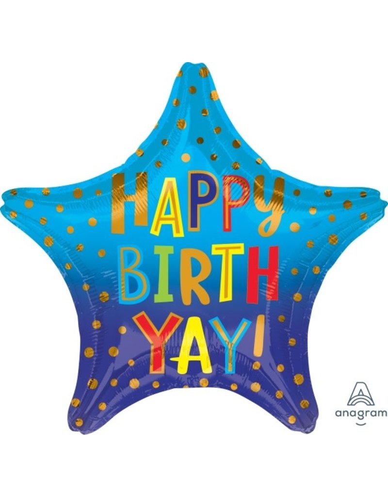 Happy Birth YAY 19" Star Mylar Balloon