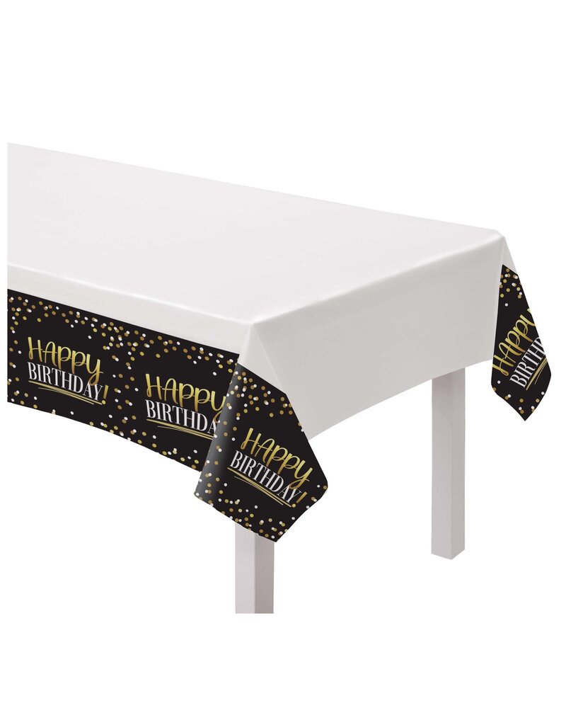 Black & Gold Birthday Plastic Table Cover