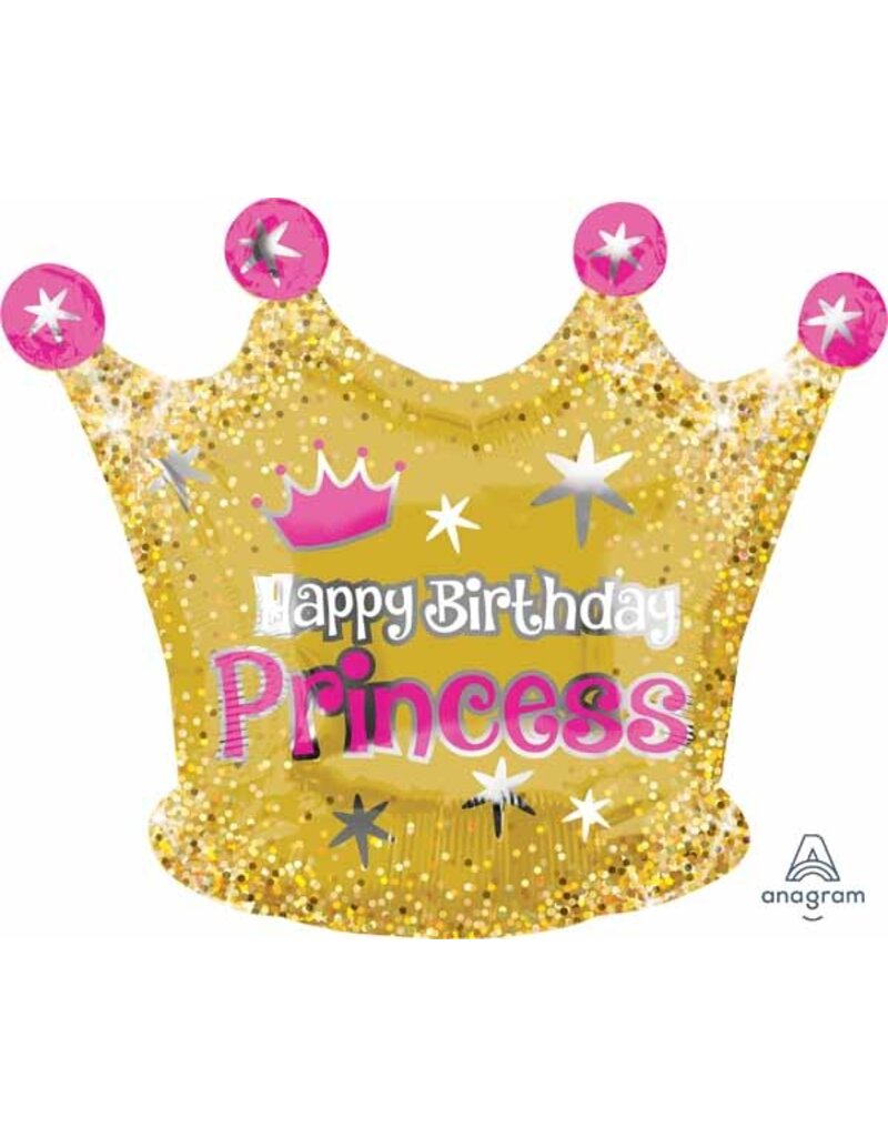 HBD Gold Crown JR Shape 20" Mylar Balloon