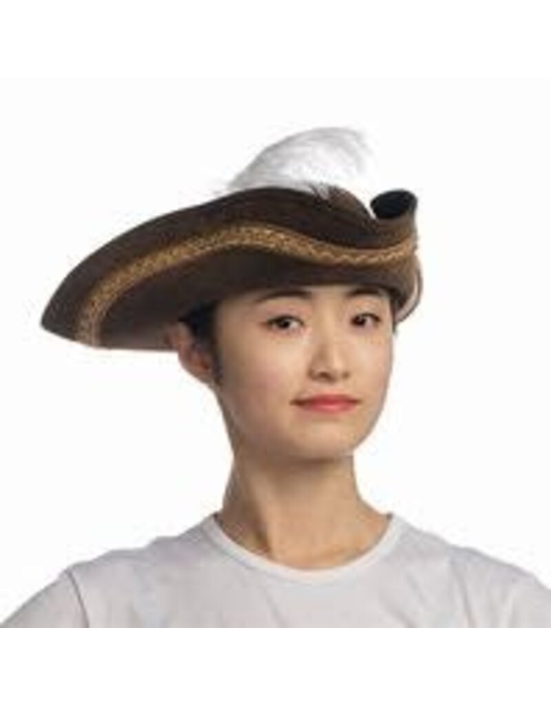 Leatherlike Pirate Hat Brown With Feather