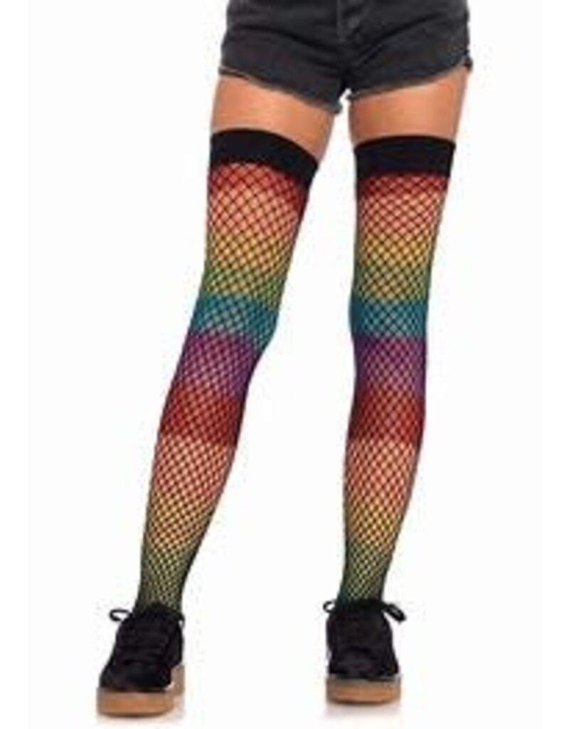 Rainbow thigh high with fishnet overlay