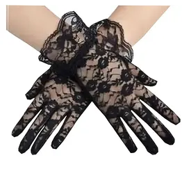 Black Floral Stretch Lace Gloves