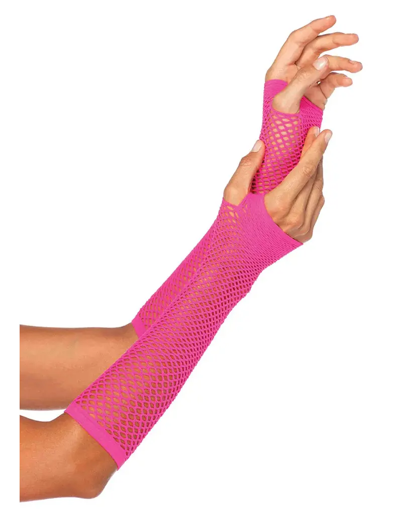 Neon Pink Triangle Net Fingerless Gloves