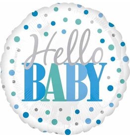 Hello Baby Blue Dots 18" Mylar Balloon